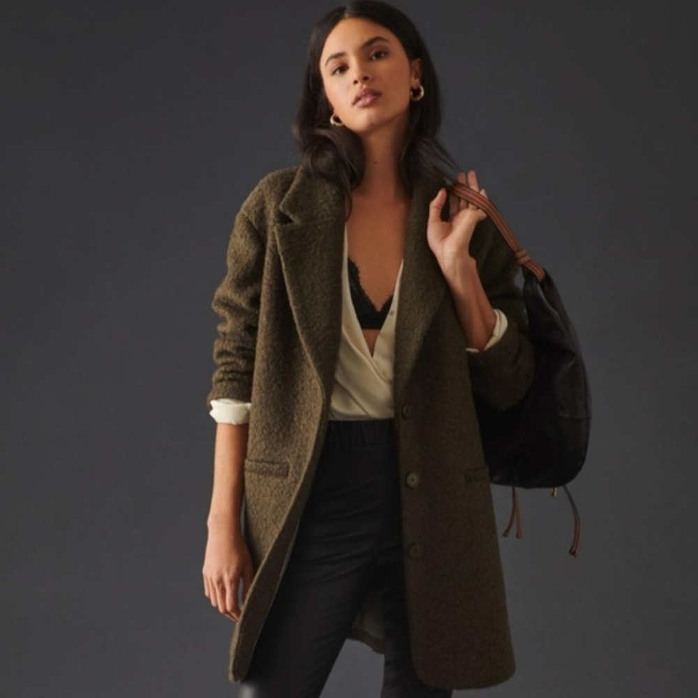 Anthropologie Olive Green Wool Blend Long Coat